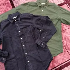 ♥セブンデイズサンデイ　メンズ長袖コットンシャツSサイズ　ブルーとグリーン2枚組