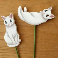 猫2・ガーデンピック2個セット　猫雑貨　ハンドメイド　インテリア雑貨　園芸用品