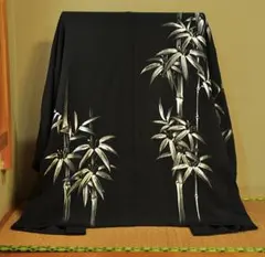 羽織　正絹　ブラック　白銀　竹　アート　レトロ　アンティーク