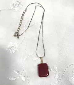 ヴィンテージネックレス 赤瑪瑙 メノウ ゴールド 四角 天然石 宝石 透明感①