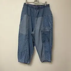 エルロデオ ELRODEO パッチワーク デニムダンガリー サルエルパンツ 青