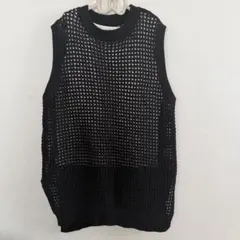 LOWRYS FARMメッシュ編みノースリーブ黒タンクトップブラックロング丈のサムネイル