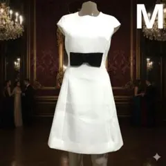 ケイトスペード リボン Aラインワンピース 白 エレガント お食事会 発表会