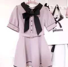 evelyn ワンピース パイピングリボンロンパース セットアップ ピンク 服