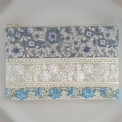 インド刺繍リボン　とっても大きなフラットポーチ