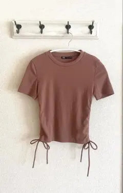 ZARA リブカットソー サイドドローストリング 半袖 ザラ Sのサムネイル