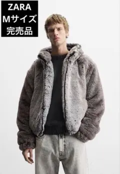 極美品 ZARA フェイクファー フード付き ジャケット メンズMサイズ グレー ZARA メンズ 新品 フード付き フェイクファージャケット - メルカリ