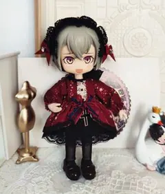 1/12　ドレスセット　ボルドー×黒　服　ねんどろいどどーる　オビツ11などに♪