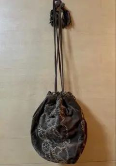 PRADA 巾着バッグ ブラウン 刺繍