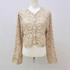 アダプト リテイリング クロップド丈 レース編み カーディガン ベージュ系 美品