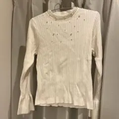 ホワイトリブニット 長袖 フレア袖