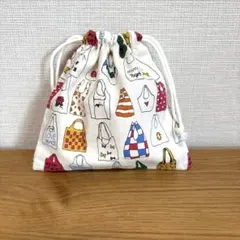 エコバッグ柄　チェック柄　リバーシブル　巾着袋 B