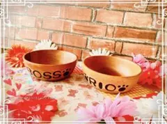 うさ様ご確認　お名前入れペット用フードボウル中サイズ2個　ペット用木製食器