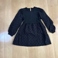 ドット柄 長袖チュニック 黒