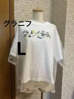 【美品】グラニフ シマエナガ チュールレイヤードTシャツ ホワイト L 刺繍のサムネイル