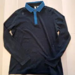 DESCENTE GOLF 長袖ポロシャツ ブラック ブルー LサイズK21番のサムネイル