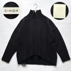 CINOH ハイネックウールニット 36 レザーパッチ 黒のサムネイル