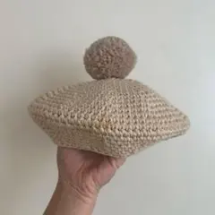 16.コットンベレー帽 1-2y アイボリー 淡色 ハンドメイド