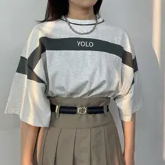 【美品】179/WG バイカラーラインTシャツ　Fサイズ　a954