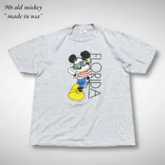 90sUSA製ミッキーマウスTシャツFLORIDAディズニーVelvaSheen