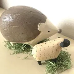 ぽれぽれ動物　T-Lab　ティーラボ　ポレポレ　木彫り　ハリネズミ　羊　2体