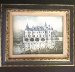 水辺の館 矢部保 絵画 額縁付き ヨーロッパ城風景画