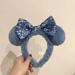 ディズニーリゾート ミニー カチューシャ ふわふわ 青 スパンコール