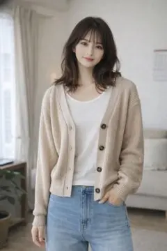 GU ジーユー ベージュ Vネック ニット カーディガン Sサイズ 羽織り