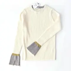 新品 ⭐️ PICCIN 袖口配色 リブニット 長袖 クルーネック アイボリー M