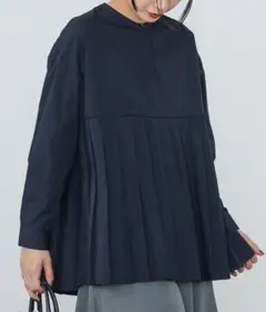 極美品　BEAMS HEART プリーツ切替バンドカラーブラウス ゆったり