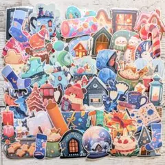 【№677】ほっこり クリスマス ５２枚 フレークシール コラージュ素材