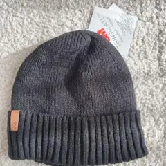 ニット帽 ビーニー メンズ ウール混 3M二重構造 無地 厚手 ワンポイント 黒