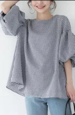 【新品未使用】coca コカ　ギンガムチェック バルーンスリーブブラウス