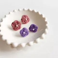 水引 梅結び ピアス 2点セット　和装アクセサリー　ハンドメイドピアス