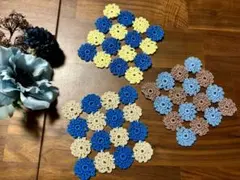 レース編み　花モチーフ　ドイリー　コースター3枚セット
