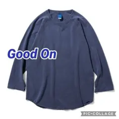 新品【Good On】ベースボールTシャツ 日本製、七分袖、P-NAVY、製品染