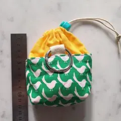巾着袋　カラビナ付き　ハンドメイド　トリさん