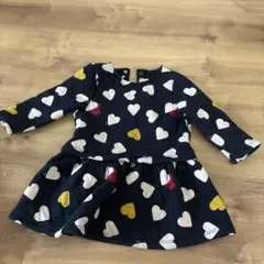 ネイビー ハート柄 長袖 ワンピース