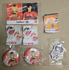 ハイキュー!!くら寿司　めじるしチャーム・缶バッジ・カード　黒尾・研磨