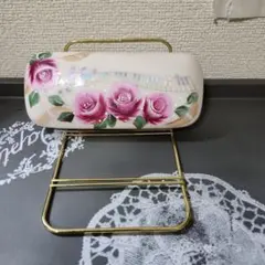バラと音符の柄メガネケース