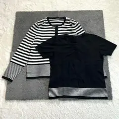 ✨【コムサイズム】L ボーダー アンサンブル 半袖ニット カーディガン 春秋のサムネイル