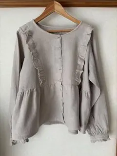 サマンサモスモス　コットンリネン フリルブラウス　ベージュ