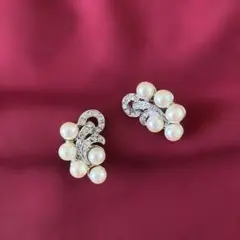 パール×スワロフスキー イヤリング シルバー 上品 結婚式 パーティー 華やか