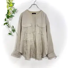 グリーンレーベルリラクシングノーカラーブラウス ビッグシルエット ハーフボタン