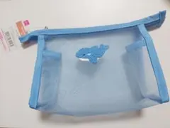 ダイソー　メッシュポーチ　シャチ柄　ブルー　水色　DAISO　マチ付き　完売のサムネイル