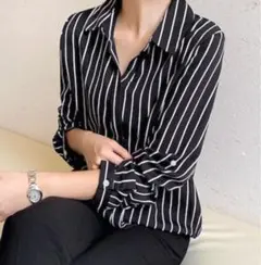 ストライプシャツブラウス　シフォンシャツ