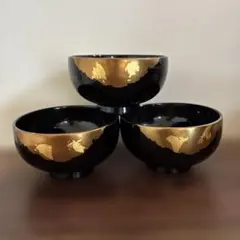 メ5443 未使用天然木漆器 吸物椀 4客金蒔絵 骨董 時代物 アンティーク