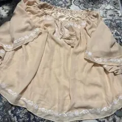 ベージュ シフォン 刺繍 五分袖チュニック