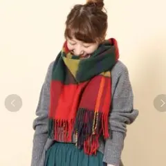 coen フェザータッチチェックストール　マフラー　アクリル100%