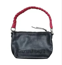 Desigual ハンドバッグ ミニバッグ ブラック×レッド 編み込みハンドル